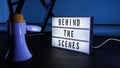 Behind the scenes text on letterboard Lightbox or Cinema Light box Royalty Free Stock Photo