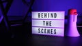 Behind the scenes text on letterboard Lightbox or Cinema Light box Royalty Free Stock Photo