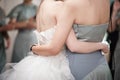 From behind shot - Bride hug her friend