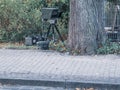 Behind the tree is radar trap for speed monitoring Royalty Free Stock Photo
