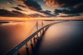 Behold the breathtaking aerial perspective of the iconic Oresundsbron bridge, gracefully connecting Denmark and Sweden. Marvel at Royalty Free Stock Photo