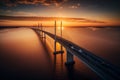 Behold the breathtaking aerial perspective of the iconic Oresundsbron bridge, gracefully connecting Denmark and Sweden. Marvel at