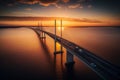 Behold the breathtaking aerial perspective of the iconic Oresundsbron bridge, gracefully connecting Denmark and Sweden. Marvel at Royalty Free Stock Photo