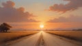 Sunset Landscape with Vanishing Point, Generative AI Royalty Free Stock Photo