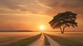 Sunset Landscape with Vanishing Point, Generative AI Royalty Free Stock Photo