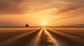 Sunset Landscape with Vanishing Point, Generative AI Royalty Free Stock Photo