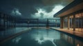 Rainclouds Looming Above an Outdoor Swimming Pool: Nature\'s Drama Unfolds