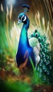 Radiant Beauty : A Captivating Peacock in the Forest. Generative AI