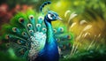 Radiant Beauty : A Captivating Peacock in the Forest. Generative AI