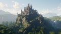 A Distant Castle Built on Mountain Peaks, Awe-Inspiring Marvel of Solitude and Grandeur - AI Generative