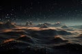 Behold a breathtaking view of a majestic mountain range at night, adorned with a multitude of gleaming stars, Virtual reality Royalty Free Stock Photo