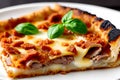 A slice of crispy pizza with meat and cheese generated by ai