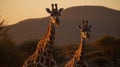 Behold the enchanting sight of two giraffes engaged in a gentle dance