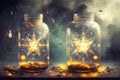 Glowing Jars Containing Illuminated Alchemical Symbols A Fantastic Sight. AI generated