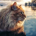 Aquatic Elegance: Captivating Image of an Attentive Wildcat in Water