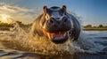 Aqua Symphony: The Spirited Sprint of a Hippopotamus