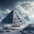 Mystical Elegance: Snow-Kissed Pyramids of Gizeh Amidst Silence