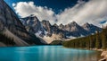 Moraine lake with the rocky mountains panorama in the banff canada