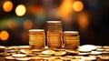 Golden Fortune: Stack of Gold Coins on Blurry Background