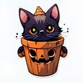 Cute Halloween Black Cat in a Magical Cone Hat on a White Background AI generated