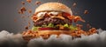 Surreal Culinary Delight: A Hamburger with Flying Sauces, Ready to Satisfy Cravings - AI Generative