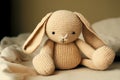 beige baby bunny with ears down cute kits knitted toys