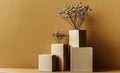 On a beige background, an empty stone stack forms a platform or podium, offering a simple and clean scene for product Royalty Free Stock Photo