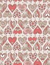 Beige background with red decorative valentine hearts