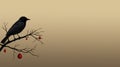 Minimalistic Bird Sitting On Beige Branch - Surreal Wallpaper Design