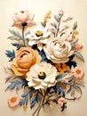 Beige Background and Toned Modern Special 3D Style Floral Oil Painting, created with Generative AI technology