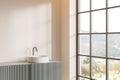 Beige bathroom corner with sink and window Royalty Free Stock Photo