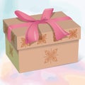 Beige beautiful gift box with a pink bow Royalty Free Stock Photo