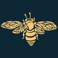 Beige bee on a blue background. Design for company logo, emblem, stencil, modern insect tattoo