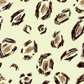 Beige, black, brown leopard skin. Seamless pattern background jaguar. Safari animal print. Africa texture. Vector wallpaper fur.