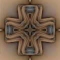 Beige and blue colored 3d kaleidoscopic pattern, volume effect. Cross shape. 3d illustration, 3d rendering