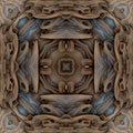 Beige and blue colored 3d kaleidoscopic pattern, volume effect. Cross shape. 3d illustration, 3d rendering