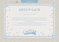 Beige blue official Christmas certificate. XMas official background. Guilloche border with snowflakes Royalty Free Stock Photo