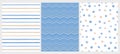 Set of 3 Varius Abstract Vector Patterns. White, Beige and Blue Design.