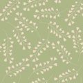 Beige branches on pale green background seamless pattern. Hand drawn botanic elements