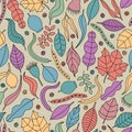 Beige with Bright Multicolor Leaves Garden Themed Seamless Repeating Pattern.