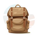 Beige with brown camping backpack in flat and cartoon style.