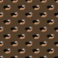 Beige and brown colored palette seamless zoo pattern with puffin ornament. Animal cartoon atlantic print