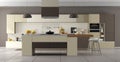 Beige and brown modern kitchen with island