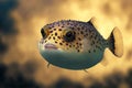 Beige brown puffer fish with white pink belly