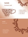 Beige and brown visit cards with cup and coffee grains - vector