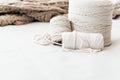 with beige cable knit chunky blanket in Royalty Free Stock Photo