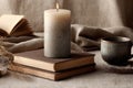 Cozy Still Life with Candle and Books Royalty Free Stock Photo