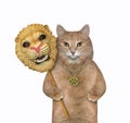 Cat holds lion carnival mask 3