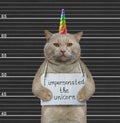 Cat unicorn prisoner with placard