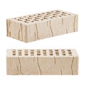 Beige ceramic brick is isolated on a white background. Decorative pattern is old cracks